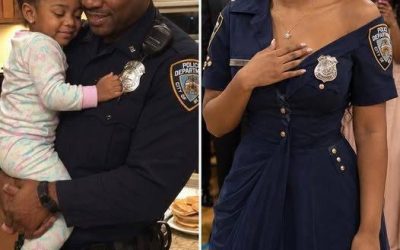My daughter wore a prom dress she made from her late father’s police uniform. When a girl poured punch all over it, she just stood there, trying to clean his badge. Then the girl’s mother took the mic… and exposed something no one saw coming.