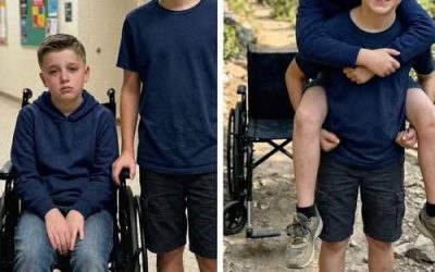 My 12-year-old son carried his wheelchair-bound friend on his back during a camping trip so he wouldn’t feel left out. The next day, the principal called me and said, “You need to run to school right now.”