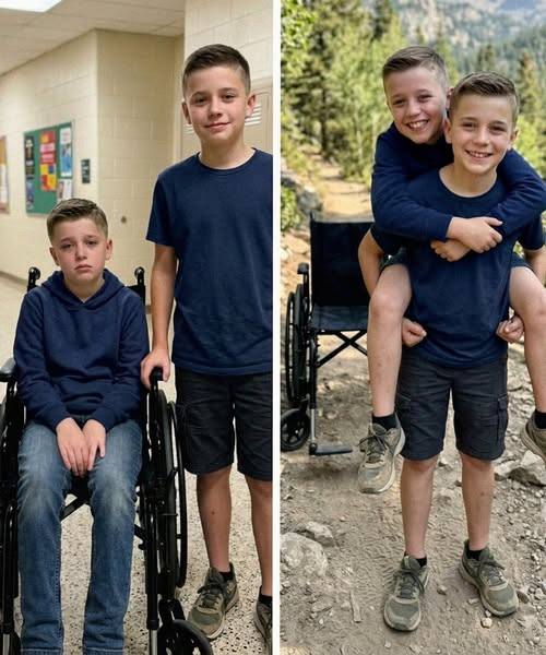 My 12-year-old son carried his wheelchair-bound friend on his back during a camping trip so he wouldn’t feel left out. The next day, the principal called me and said, “You need to run to school right now.”