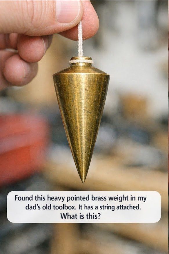 Found this heavy pointed brass weight in my dad’s old toolbox. It has a string attached.