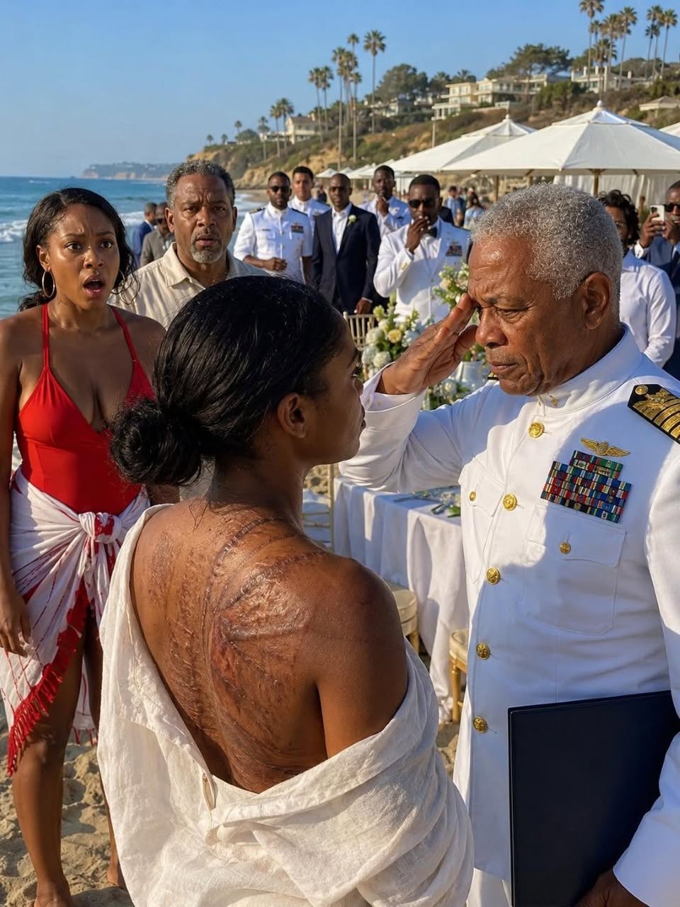 My sister exposed my scars on a luxury beach and laughed while my father stayed silent. For years, they called me a disgraced soldier—until an admiral saluted me and said, “I’ve been looking for you.”