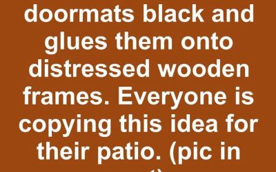 Lady paints rubber doormats black and glues them onto distressed wooden frames.