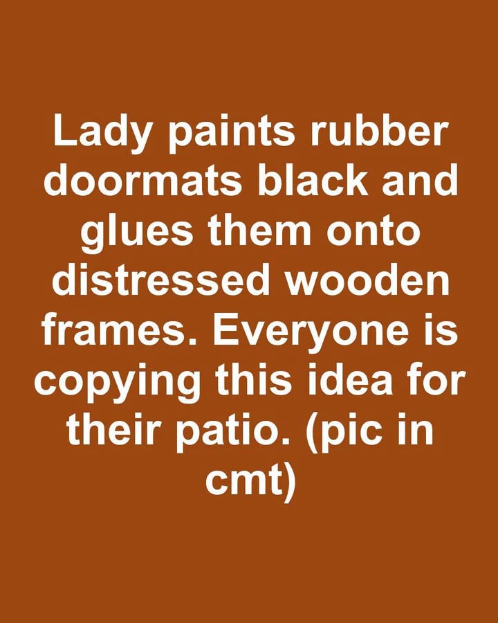 Lady paints rubber doormats black and glues them onto distressed wooden frames.