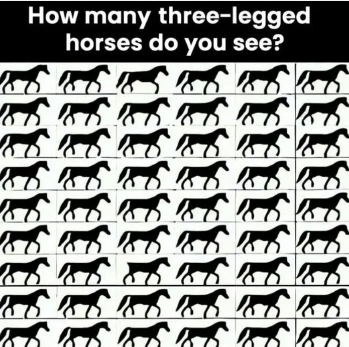 How many three-legged horses do you see?