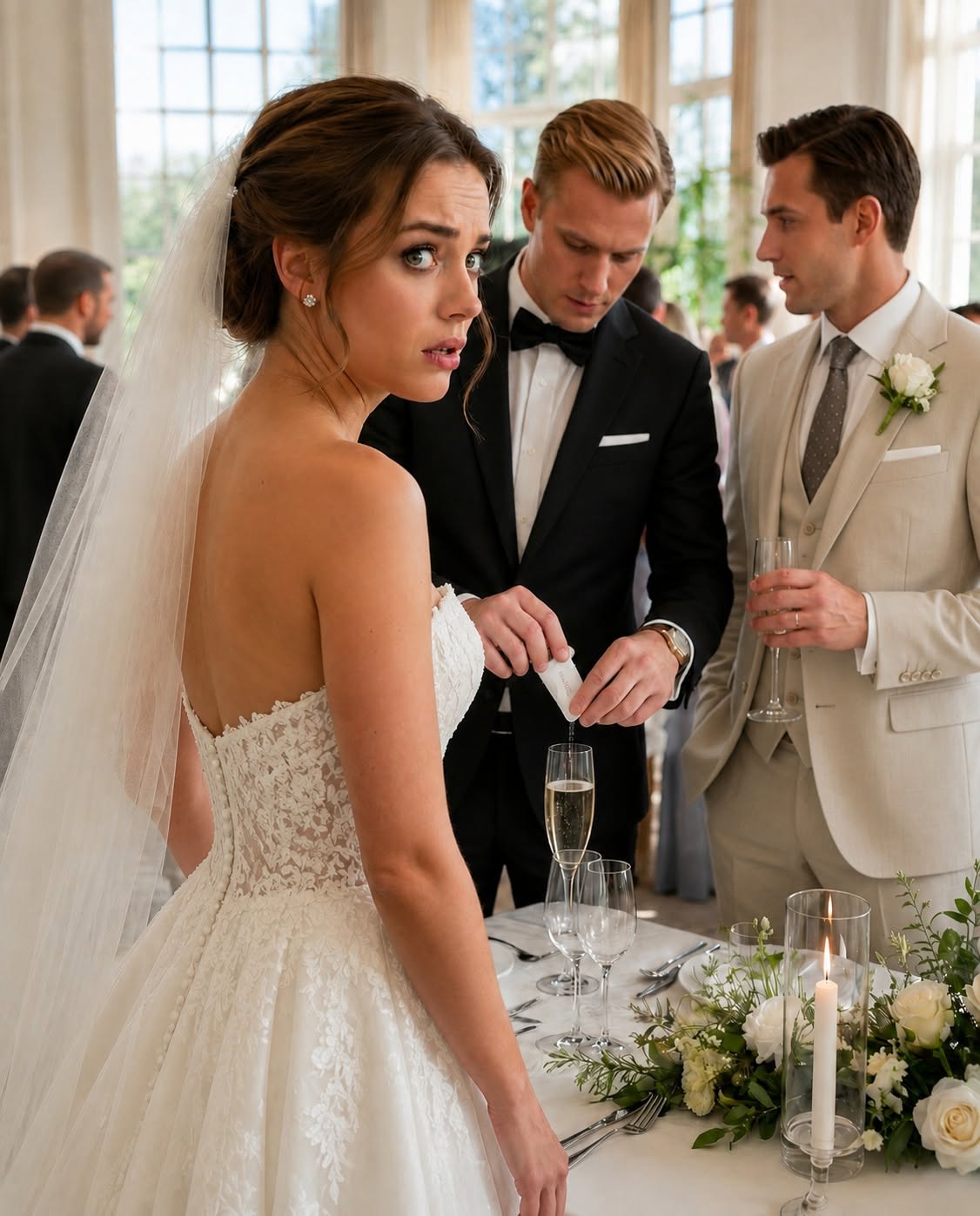 At my wedding, I caught my brother slipping something into my glass. I didn’t scream or panic. I quietly switched our drinks. Then he lifted his toast, smirked, and said, “Congrats, little sister. My surprise is coming soon.”