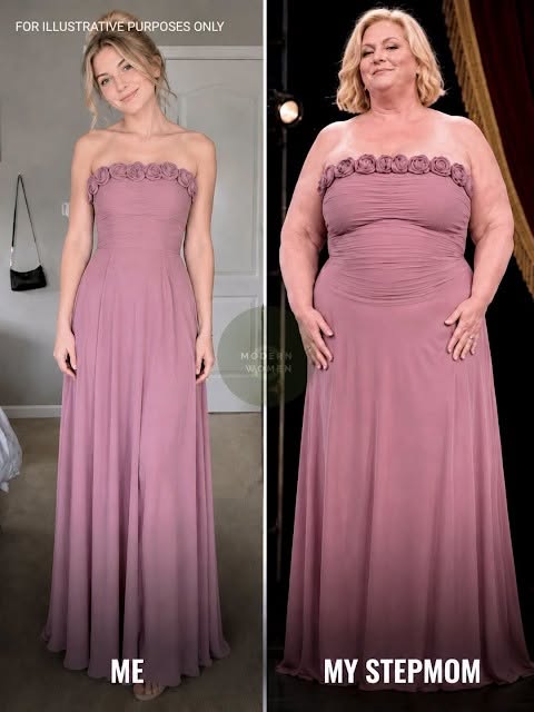 My stepmom secretly copied the prom dress my late mom hand-sewed before she died—and showed up wearing it to humiliate me. She never imagined my quiet prom date would expose her in front of more than 200 people. When I was sixteen, my mom was battling terminal cancer. Even on the days when she could barely sit up without help, she refused to stop working on one special project. It wasn’t for herself. It was for me. She spent months hand-sewing the most beautiful dusty pink prom dress I had ever seen. Strapless, elegant, with dozens of tiny fabric roses stitched one by one along the neckline. She finished it just eight days before she passed away. Hidden inside the lining, she embroidered a tiny blue “M”—her signature. It wasn’t just a dress. It was the last gift my mother would ever give me. I promised her I would wear it to prom one year later. After the funeral, everything changed. My dad remarried only a few months later. The woman he married wasn’t a stranger. She had been my mother’s best friend. From the moment she moved into our house, pieces of my mom slowly began disappearing. Her favorite mug. Family photos. Handmade quilts. Decorations she loved. Whenever I questioned it, my stepmom always smiled sweetly and said she was simply “making room for a fresh start.” But there was another problem. Everyone said I looked exactly like my mother. Same eyes. Same smile. Same hair. My stepmom hated that. Sometimes I’d catch her staring at me with an expression I couldn’t explain. Then, a few months before prom, she suddenly became obsessed with cleaning my bedroom. She insisted on organizing my closet. She asked me to leave the house while she used “strong cleaning chemicals.” One afternoon I even caught her standing in front of my garment bag. She claimed she was checking for moths. I wanted to believe her. I shouldn’t have. A week before prom, one tiny handmade flower on my dress became loose, so my date, Gary, drove me to a local seamstress. While carefully examining the dress, the seamstress suddenly froze. Then she asked a question that made my blood run cold. “Has someone else brought me photographs of this dress?” My heart stopped. She explained that about a month earlier, a middle-aged blonde woman had visited her shop carrying several photos of the exact same gown. She wanted an identical copy made before prom. Same dusty pink satin. Same neckline. Same flowers. Same silhouette. The seamstress refused because something about the request felt wrong. That’s when I realized exactly what my stepmom had been doing inside my room. She hadn’t been cleaning. She had been photographing my mother’s final gift. Prom night finally arrived. Putting on that dress felt like my mom was standing beside me one last time. For the first time in months, I smiled. Gary picked me up and couldn’t stop staring. He simply whispered, “Your mom would be so proud.” For a while, the night was perfect. Until the parent chaperones entered. I looked toward the doors expecting to see my dad. Instead… I saw my stepmom. She was wearing an almost identical copy of my mother’s handmade dress. Same dusty pink color. Same bodice. Same flowers. Everything. Students started whispering immediately. Parents looked confused. Some even thought we’d planned matching outfits. Then she walked directly toward me. With a smile. “You really thought you’d be the only special one tonight, didn’t you?” I felt like someone had punched me in the chest. I turned to my father, hoping—just once—he would defend me. Instead, he quietly muttered, “I’m sorry…” Nothing else. I couldn’t breathe. My eyes filled with tears. I turned toward the exit because all I wanted was to disappear. That’s when Gary gently caught my arm. He leaned close and whispered, “Don’t leave.” “I’ve got this.” Then he calmly walked straight toward my stepmom wearing the biggest smile. “Excuse me,” he said politely. “You look incredible tonight.” She instantly lit up. “We’re about to recognize one outstanding parent before the ceremony begins. Would you mind coming up on stage for just a moment?” She absolutely loved the attention. She proudly followed him onto the stage, convinced everyone was about to admire her. She had no idea she’d just walked into the biggest mistake of her life. Because the moment she stepped beneath the spotlight… Gary looked toward me… Smiled… And revealed something that brought more than 200 students, parents, and teachers to complete silence. Within seconds, every person in that gym finally discovered the truth behind the copied dress. And my stepmom screamed, “Are you all out of your minds?!” The story continues in the first c0mment… ⬇️ Voir moins