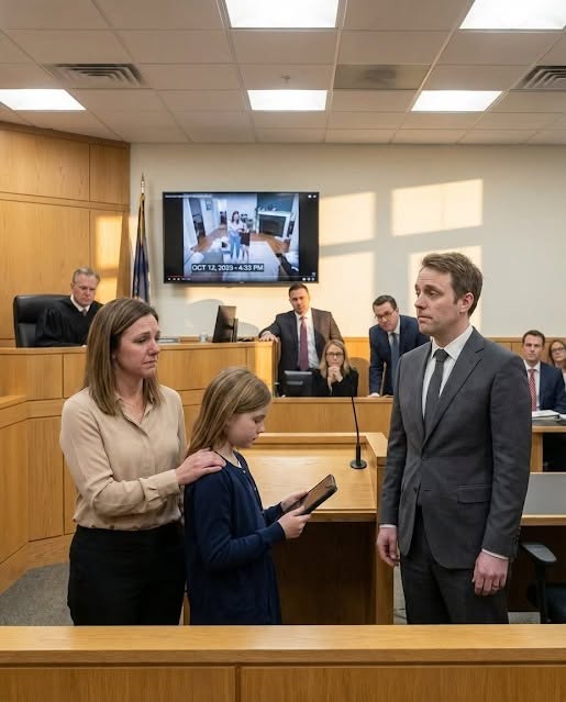 My husband filed for divorce, and my ten-year-old daughter asked the judge, “Your Honor, can I show you something Mommy doesn’t know?” The judge nodded. When the video started, the entire courtroom fell silent. My husband filed for divorce as if he were filing a police report. No therapy. No conversation. Just a packet of documents left at my office reception desk with a sticky note that read: “Please don’t make this difficult.:. That was Caleb: always polite when he wanted to be cruel. He wanted full custody of our ten-year-old daughter, Harper. He claimed I was “unstable,” “financially irresponsible,” and “emotionally volatile.” He painted himself as the calm, confident, and structured father. And because he wore a clean suit and spoke softly, people believed him. In court, he held my gaze for barely two seconds before looking away, as if I were some shameful relic he’d already thrown away. Harper sat next to my lawyer and me on the first day of the hearing, her feet dangling off the floor and her hands folded so neatly it broke my heart. I didn’t want her there, but Caleb insisted. He said she would “help the judge see the reality.” Apparently, the reality was my daughter watching her parents tear each other apart. Caleb’s lawyer spoke first. “Mr. Dawson has been the primary caregiver,” she said gently. “He takes care of the child’s upbringing. He provides stability. Meanwhile, Ms. Dawson has unpredictable mood swings and has exposed the child to inappropriate conflicts.” Inappropriate conflicts. I wanted to laugh, but my throat burned. I had proof: texts, bank statements, the nights Caleb didn’t come home, the way he siphoned money into an account I didn’t even know existed. But they told me to stay calm, to let my lawyer speak, to allow the evidence to be presented in order. Even so, the judge’s face remained neutral. That kind of neutrality that makes you feel invisible. Then, just as Caleb’s lawyer finished, Harper shifted in her seat. She raised her hand, small and firm. Everyone turned. My heart stopped. “Harper…” I whispered, trying to gently stop her. But Harper stood up anyway, looking at the bench with eyes too serious for a ten-year-old. “Your Honor,” she said clearly, her voice trembling but brave, “can I show you something Mommy doesn’t know?” The courtroom fell so quiet you could hear the air. Caleb’s head snapped toward her. For the first time that day, his composure cracked. “Harper,” he said sharply, “sit down.” Harper didn’t sit down. The judge leaned slightly forward. “What do you want to show me?” he asked. Harper swallowed. “A video,” she said. “It’s on my tablet. I put it away because I didn’t know who to tell.” My stomach sank. A video? Caleb’s lawyer stood up immediately. “Your Honor, we object—” The judge raised his hand. “I’ll allow a brief search in my chambers,” he said, then looked at Harper. “But tell me first: why doesn’t your mother know?” Harper’s chin trembled. “Because Dad told me not to,” she whispered. Caleb went pale. My hands were shaking so badly I had to grip the edge of the table. The judge’s voice was calm, but firm. “Marshal,” he said. “Bring the child’s device.” Harper walked forward, small in that enormous room, and handed her tablet to the court officer with both hands, as if it were sacred. When the judge signaled for the court screen to turn on, my heart was pounding so hard my ears hurt. The screen flickered. And the first image that appeared froze the entire courtroom. Because it wasn’t some silly video of a little girl. It was my husband, Caleb, standing in our kitchen at …. To be continued in 1st comment 👇