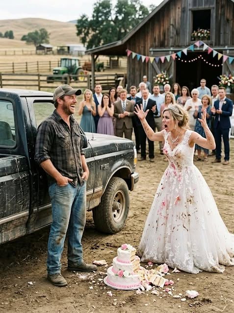 I PULLED UP TO MY OWN RANCH AND FOUND SOMEONE ELSE’S BIRTHDAY PARTY IN MY FIELD. THEN THE WOMAN IN THE WHITE BALL GOWN LOOKED ME IN THE EYE AND ORDERED ME OFF MY OWN LAND. The afternoon was supposed to be simple. Just me and my two boys. A quiet summer weekend at the ranch. The same tradition we’d kept for years. Fishing poles in the truck. Cold creek water. Campfire dinners. No phones. No crowds. No distractions. Instead, the moment we drove through the front gate, I slammed on the brakes. Twenty-seven vehicles were parked across my grass. A giant inflatable castle stood in the middle of my field. Music blasted from a professional DJ booth. White tents covered the picnic area. And sitting proudly on my cedar picnic table was a four-tier birthday cake large enough to feed an army. For several seconds, none of us spoke. “Dad…” my youngest whispered. “Are we at the wrong ranch?” I wished we were. But I had owned that property for eighteen years. Every fence. Every tree. Every acre. I knew exactly where I was. At first, I assumed it had to be a misunderstanding. Maybe a booking error. Maybe some county paperwork mistake. Maybe my caretaker had accidentally approved something without realizing. Then I saw her. Standing in the center of the celebration like royalty. A woman wearing a floor-length white ball gown decorated with silver embroidery. A sparkling tiara. White heels. A champagne glass in her hand. And the kind of confidence that comes from believing nobody will ever tell you no. My oldest son pointed toward her. “Who is she?” “No idea,” I answered. “But she’s about to have a very confusing afternoon.” I told the boys to stay in the truck and walked toward the party. The closer I got, the stranger everything became. People were taking professional photographs. Servers were carrying trays of drinks. Guests were discussing renovations and future plans for land that didn’t belong to any of them. Then the woman noticed me. She marched directly over. Looked me up and down. And before I could say a single word, she asked: “Who are you and why are you on my property?” I actually laughed. I thought she was joking. She wasn’t. I calmly explained there must be some mistake. I told her this ranch belonged to me. She didn’t let me finish. Instead, she pointed directly at my chest and shouted loud enough for every guest to hear: “GET OFF MY LAND RIGHT NOW BEFORE I CALL THE POLICE!” The music stopped. Every conversation died. Dozens of faces turned toward me. Some looked shocked. Others looked entertained. But every single one of them believed her. Without evidence. Without questions. Without proof. I could have argued. I could have shouted. I could have demanded documents. Instead, I smiled. Turned around. And walked away. That confused her more than anything. Back at my truck, I sat on the tailgate with my boys and simply watched. Over the next hour, she sent guest after guest to remove me. One man threatened trespassing charges. A woman informed me the owner had already shown tremendous patience. Another guest warned that the police were on their way. Every one of them repeated the same story. None of them knew the truth. Meanwhile, the woman in the tiara toured MY property like a real estate developer unveiling a new resort. She pointed toward my creek and discussed future expansion. She gestured toward my storage shed and talked about demolition plans. At one point, she climbed onto my picnic table and delivered a toast celebrating her “new chapter” on land she’d never legally owned for a single second. Then she crossed the field and approached me again. This time her smile was gone. She lowered her voice. Looked directly at my sons. And said if I wasn’t gone within two minutes, she’d have every guest call 911 at the same time. Then she spit at my feet. My boys saw everything. That was the exact moment I stopped believing this was an honest mistake. This wasn’t confusion. It was entitlement. The kind that grows when someone spends too long getting away with things. So I made a phone call. And waited. An hour later, guests gathered around the enormous birthday cake. Phones came out. Candles were lit. Everyone began singing. The woman stood proudly in the center of MY field wearing her tiara and smiling for photographs. That’s when I finally stood up. I told my boys to come with me. The three of us walked slowly toward the party. The singing stopped. The woman saw us approaching. Her smile vanished immediately. She threatened to call the police again. I looked at the giant cake sitting on my picnic table. Then I smiled. “I actually brought you a birthday present.” What happened next turned that elegant little celebration into absolute chaos. And the craziest part? The police hadn’t even arrived yet. My caretaker hadn’t shown up yet. And the birthday queen still had absolutely no idea whose ranch she was standing on. FULL STORY IN THE FIRST C0MMENT. What happened after that birthday toast left every guest speechless and completely changed the woman’s life forever. Commentaires