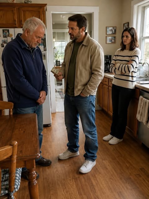 My father stood in my kitchen asking to borrow ,000, his hands shaking with embarrassment. Before he could explain why, my wife looked at him and said, “Tell him to find a job. We are not a bank. ” I gave him the money anyway. Three days later, a hospital called to say he was undergoing emergency surgery—and that before being sedated, he had left me a sealed envelope with one warning: “Do not let your wife see this.” My father had come to my home because he needed to borrow ,000. Before he had the opportunity to explain what the money was needed for, my wife embarrassed him right there in our kitchen. “Tell him to find another job,” Natalie said loudly, without attempting to hide her irritation. “We are not running a bank.” My father, Raymond Mercer, stood next to the kitchen table with his weathered hands tightly clasped. His shoulders curved forward, and he kept his gaze lowered toward the floor. I had never watched him look so humiliated. Raymond had spent over thirty years carrying lumber, pouring concrete, and fixing roofs beneath the relentless Colorado sun. No matter how exhausted he was when he came home, he always checked my homework and packed my lunch for the next morning. He had sold his motorcycle to help cover my college tuition. When I was nine years old, he sold the only respectable suit he owned so I could wear new shoes to school. He never spoke about either sacrifice. Now he could hardly bring himself to meet my eyes. “The money isn’t for me, Grant,” he said softly. “I need certified records and some legal assistance. There is also a test I need to take.” Natalie crossed her arms over her chest. “There is always some mysterious emergency.” “That is enough,” I said. She rolled her eyes before turning back to the counter. I guided my father outside. The afternoon air was warm, yet Raymond rubbed his hands together as though he were standing in freezing weather. “I didn’t come here to create problems,” he said. “If you cannot help me, I’ll understand.” “What kind of documents do you need?” “Old adoption records.” I stared at him in confusion. “Whose adoption?” His eyes shifted toward the house. “I need proof before I tell you everything. Otherwise, someone will claim I’m confused or accuse me of interfering with your marriage.” “Who would say something like that?” He remained silent. Instead, he rested one hand on my shoulder. “I’m trying to give you something I should have given you many years ago.” There was something in his voice that made me uneasy. But I also knew how difficult it must have been for him to ask me for financial help. Raymond had spent his entire life giving without asking for anything in return. I refused to make him justify himself while he stood ashamed in my backyard. “I’ll get you the money.” A brief expression of relief appeared on his face. “I’ll pay you back.” “You don’t need to.” I went into my office and unlocked the safe beneath my desk. As I pulled out an envelope containing emergency cash, Natalie appeared at the doorway. “You are actually still giving it to him?” “Yes.” “We agreed that we would discuss large expenses before spending the money.” “We are discussing it now.” “No, you are ignoring what I’m saying.” “He has never asked me for money before.” “That doesn’t guarantee this will be the final time.” “He is my father.” “And this is our house.” Her words disturbed me more than I expected them to. Legally, the house was mine. Raymond had covered most of the down payment after selling the final piece of property his mother had left to him. Natalie was fully aware of that. I gave my father the envelope beside the front entrance. His fingers trembled when he took it from me. “I’m sorry, son.” “You have nothing to apologize for.” He looked beyond me toward Natalie, slipped the envelope inside his jacket, and walked away without hugging me. The moment the door shut, Natalie turned to face me. “You made me look foolish.” “You humiliated him.” “He would not even explain why he needed the money.” “He will tell me when he is prepared.” “You always choose his side.” I stared directly at her. “He chose my side every single day of his life.” We did not exchange another word for the rest of the evening. Three days afterward, a number I did not recognize appeared on my phone. “Is this Grant Mercer?” a woman asked. “Yes.” “I’m calling from Valley Regional Hospital. Raymond Mercer listed you as his emergency contact.” I stood so suddenly that my chair rolled backward across the room. “What happened to him?” “He collapsed earlier this morning. The doctors found an aortic aneurysm and immediately took him into emergency surgery.” My grip tightened around the phone. “Is he still alive?” “He was stable when he was taken into the operating room. Before the doctors sedated him, he asked us to give you a sealed envelope. There is also an attorney waiting for you here.” “An attorney?” “Her name is Priya Desai.” I grabbed my car keys. Before she ended the call, the woman added, “Your father gave us specific instructions that you should not speak to your wife about the envelope until after you have met with Ms. Desai.” I stopped moving in the center of the room. “What does Natalie have to do with any of this?” “I’m sorry. I wasn’t told.” I drove toward the hospital with almost no recollection of the trip. Continued in comments