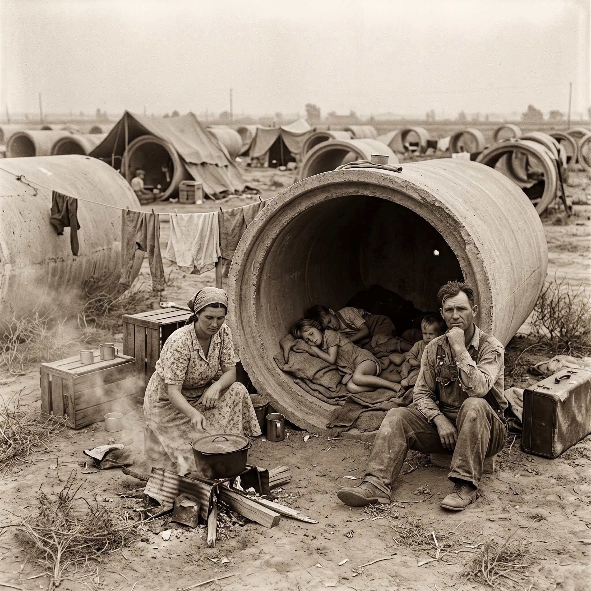 The Families Who Lived Inside Water Pipes During the Great Depression