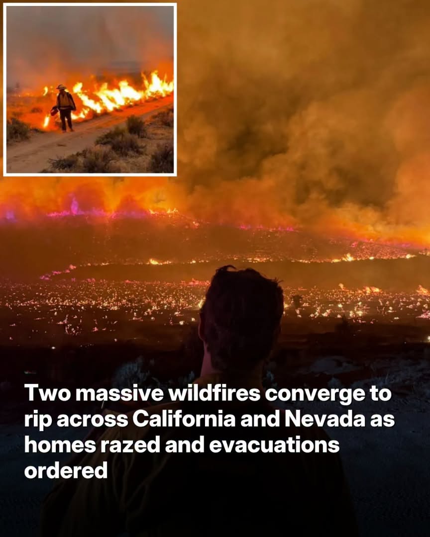 Two massive wildfires converge to rip across California and Nevada as homes razed and evacuations ordered