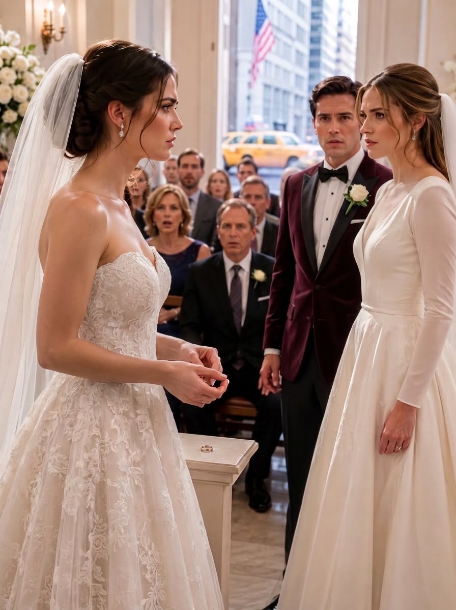 “Let me have him—I’m pregnant,” my sister announced as she walked down the aisle at my wedding in a dress nearly identical to mine, expecting me to fall apart, but instead I looked toward the billionaire