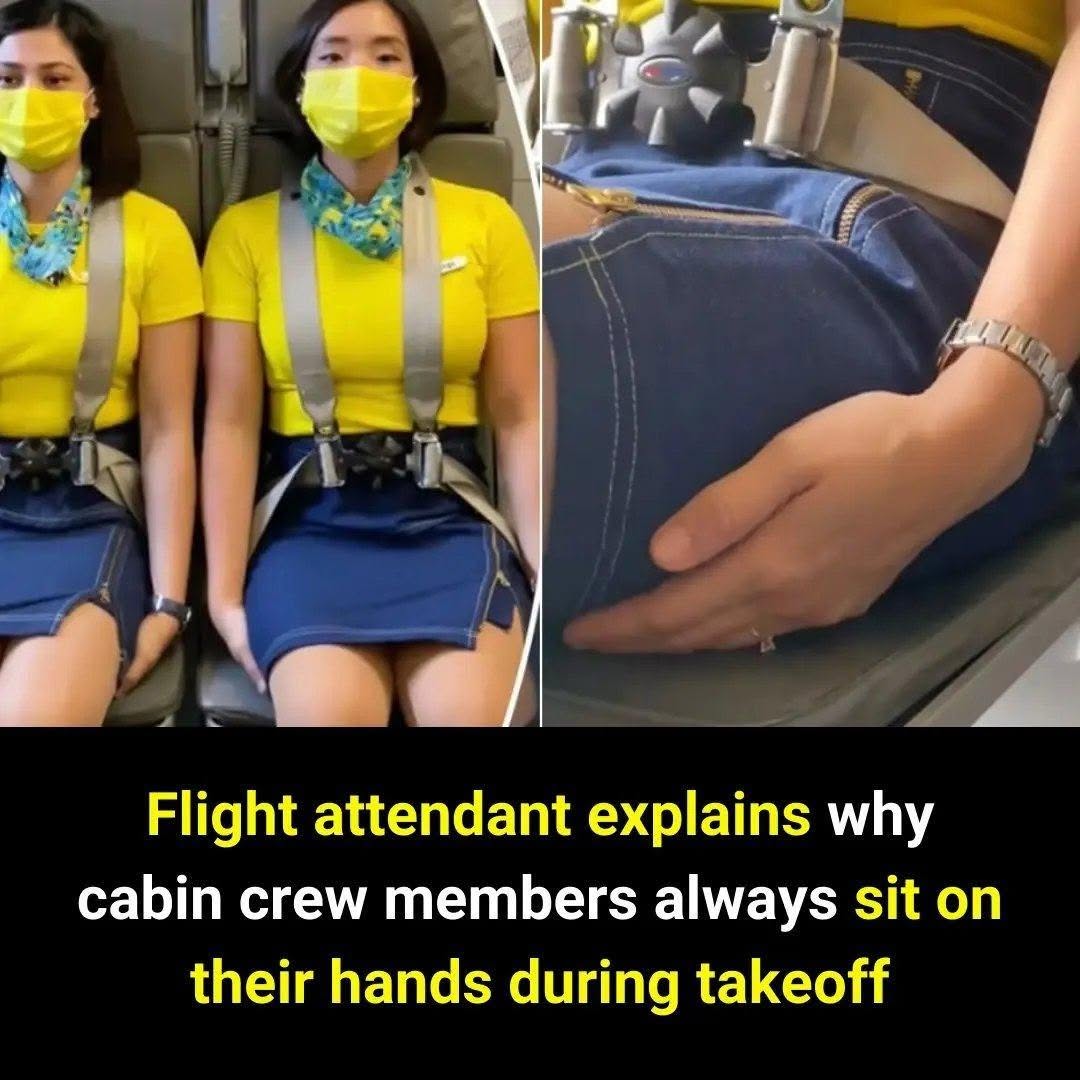 Flight attendant explains the unexpected reason cabin crew keep their hands under their thighs during takeoff and landing