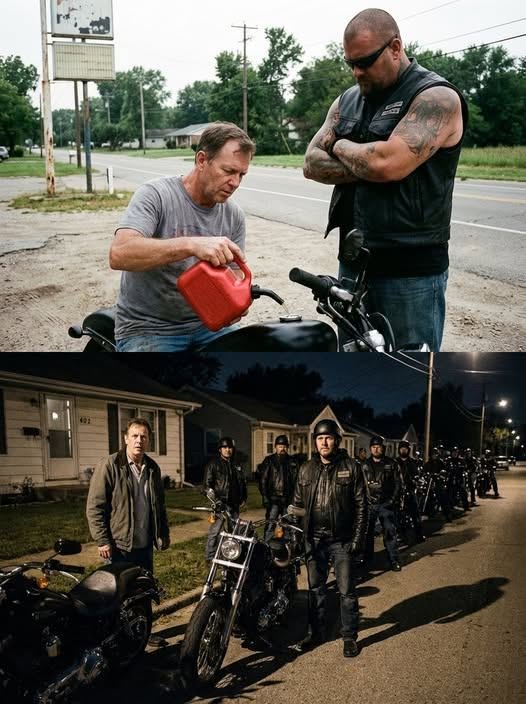I helped a biker with a little gas on a quiet road… but the way he kept staring at me felt off — and that night, 40 motorcycles showed up outside my house. My name is Daniel. I fix air conditioners for a living. Nothing special. Just long days, dusty jobs, and trying to make sure my daughter and I get through the week without anything breaking down—especially the bills. Every morning is the same. Coffee in a chipped mug. Tools in the truck. A folded twenty-dollar bill in my wallet that I don’t touch unless I have to. That morning, I saw him. A biker standing next to a dead motorcycle near an old gas station. Big guy. Tattoos. Leather vest. He didn’t wave. Didn’t ask. Just stood there. I almost drove past. But I didn’t. I grabbed the small red gas can from my truck, filled it, and poured it into his tank. He watched me the whole time. Not in a grateful way. Not even impatient. Just… watching. When I finished, he pulled out his wallet. I told him no. That’s when something shifted. He didn’t argue. He didn’t smile either. He just looked at my face… longer than normal. Then he said thank you in a voice so flat it didn’t match the moment. And before he rode off, he looked back again. That part stayed with me. Not because it was scary. Because it felt unfinished. By the afternoon, I forgot about it. By night, I couldn’t. The engines came first. Low. Then louder. Then too close. I stepped outside—and saw them. Motorcycles lined up across my street. One after another. Men stepping off bikes, not talking, not moving much. Just standing there. Waiting. The same biker from the morning stepped forward. Slow. Calm. He took off his helmet, looked straight at me under the porch light, and said something that made my stomach drop. “You really don’t remember… do you?” TO BE CONTINUED IN THE COMMENTS… HOW TO READ THE REST: Step 1: Like this post. Step 2: Leave a comment with your thoughts. Step 3: Tap “All comments” and open the replies under the pinned comment to read the full story